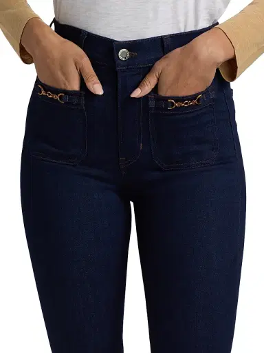 Veronica Beard Women's Beverly Chain-Detail High-Rise Flare Jeans | Thumbnail 6 Veronica Beard Women's Beverly Chain-Detail High-Rise Flare Jeans | Thumbnail 6