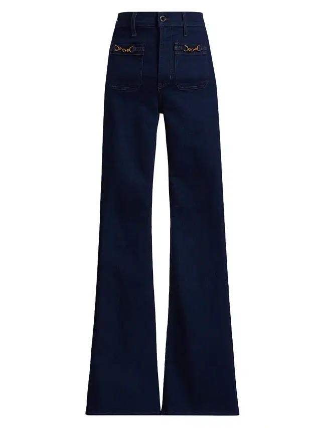 Veronica Beard Women's Beverly Chain-Detail High-Rise Flare Jeans - Indigo Rinse