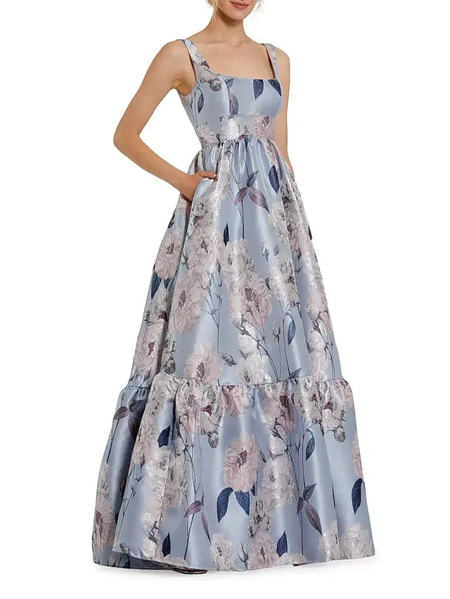 Mac Duggal Women's Floral Brocade Tiered A-Line Gown - Blue Multi