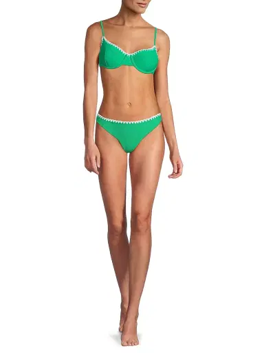 Ramy Brook Women's Emmeline Balconette Bikini Top - Palm Green White Crochet - Size Medium | Thumbnail 2