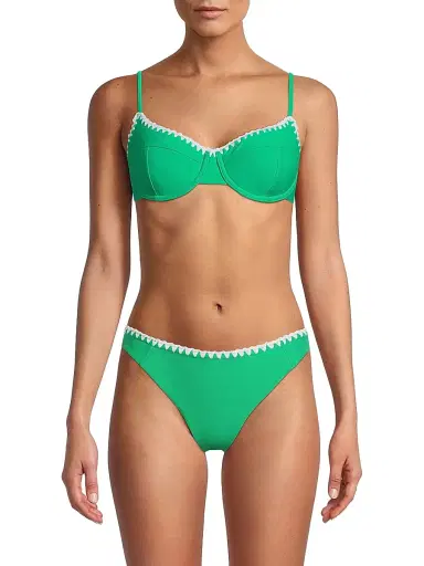 Ramy Brook Women's Emmeline Balconette Bikini Top - Palm Green White Crochet - Size Medium | Thumbnail 3
