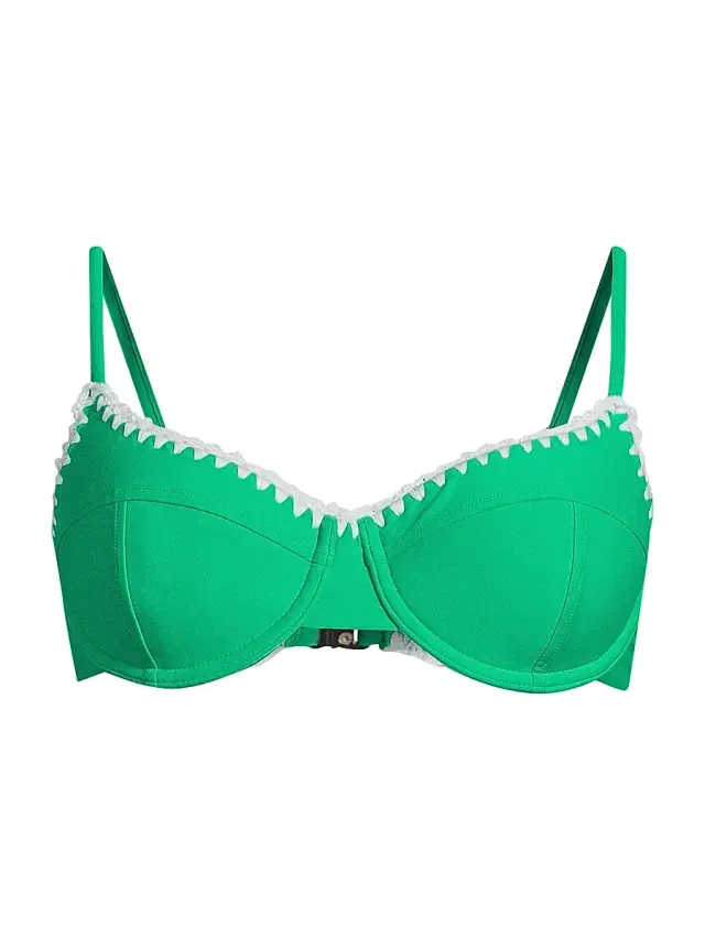 Ramy Brook Women's Emmeline Balconette Bikini Top - Palm Green White Crochet