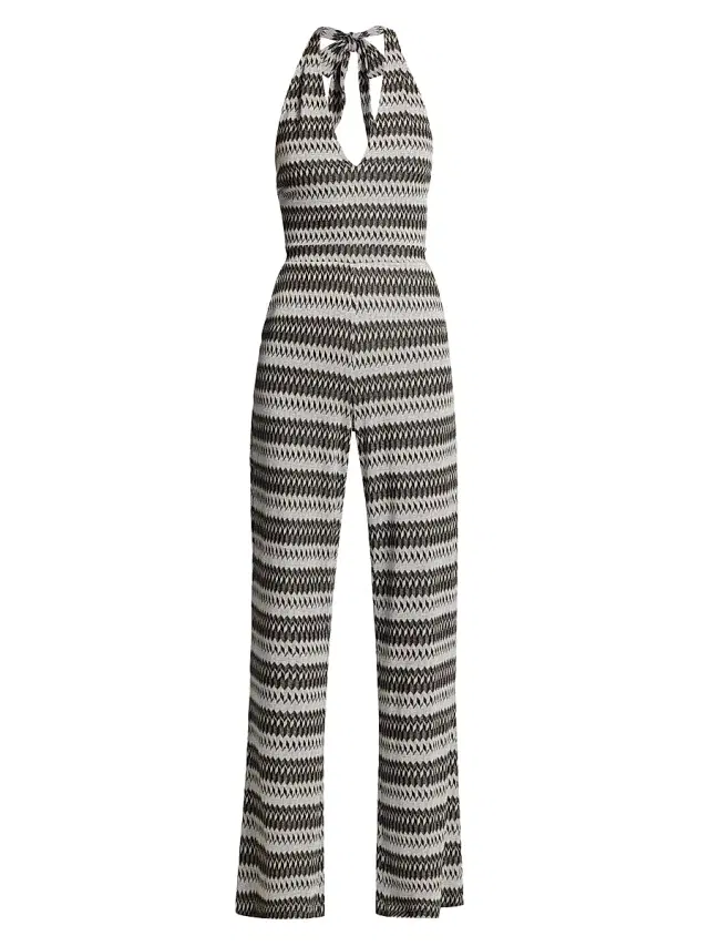 Ramy Brook Women's Chandler Striped Sleeveless Jumpsuit - Black Sand Stone Geo Gem Knit