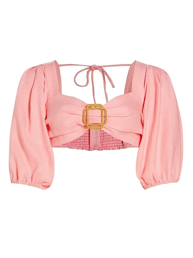 Ramy Brook Women's Kelsey Puff-Sleeve Crop Top - Pink Tulip
