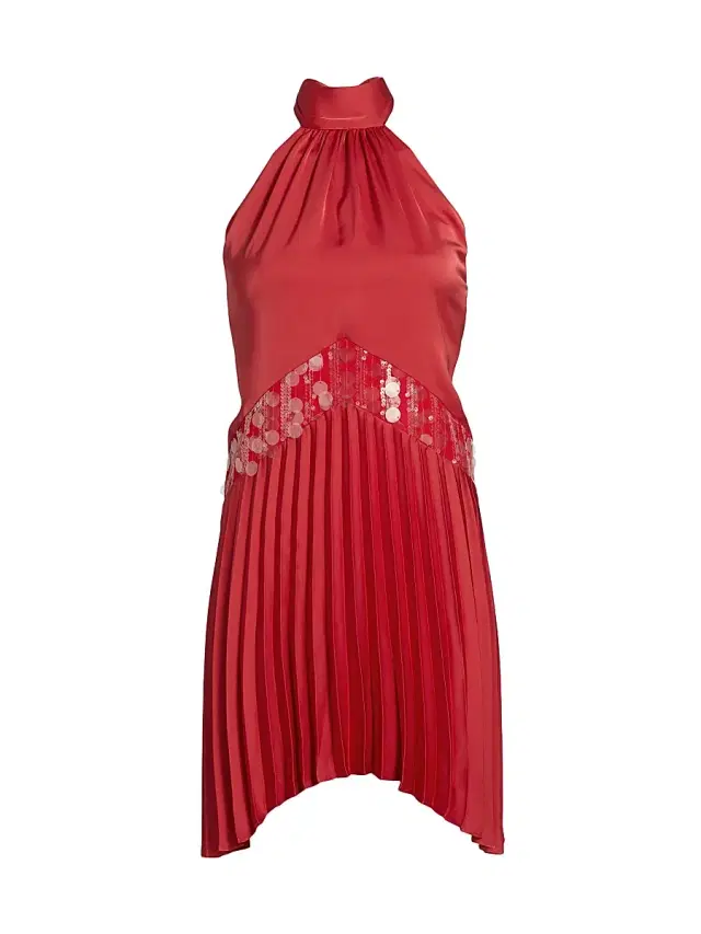 Ramy Brook Women's Marcia Sequin-Embellished Pleated Halterneck Minidress - Ruby