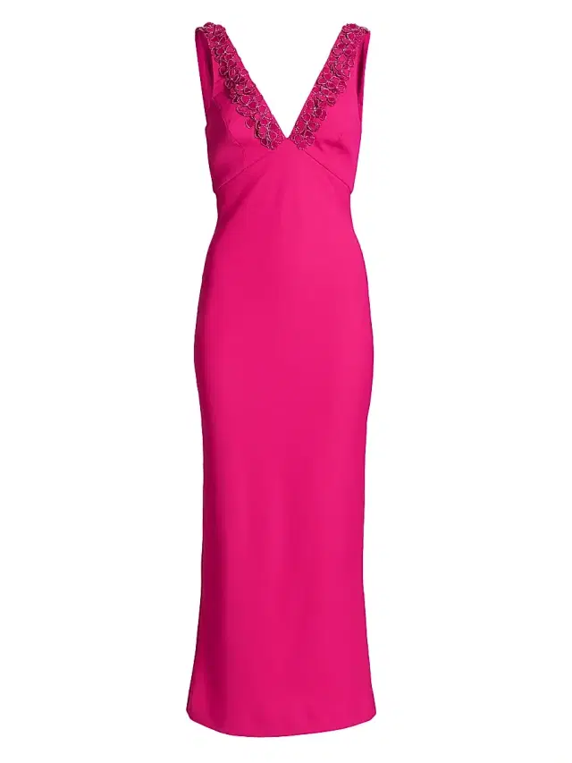 Ramy Brook Women's Kallie Beaded Floral Appliqué Gown - Hot Pink Crepe