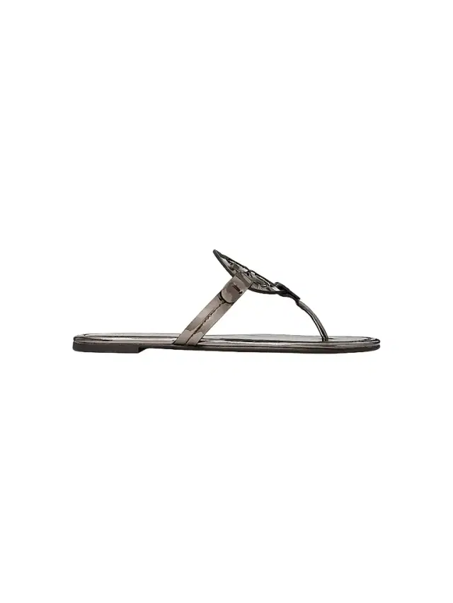 Tory Burch Women's Miller Logo Flat Sandals - Shiny Dark Grey