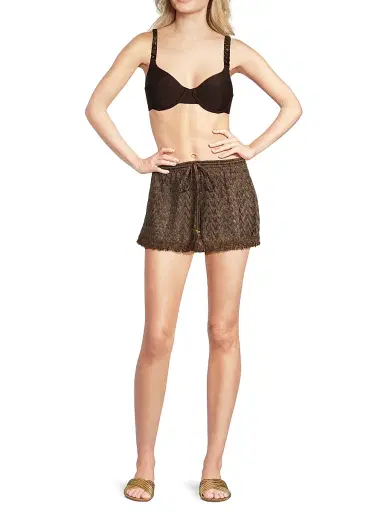 Ramy Brook Women's Mina Fringed Chevron Shorts - Brown Gold Zig Zag - Size Large | Thumbnail 2