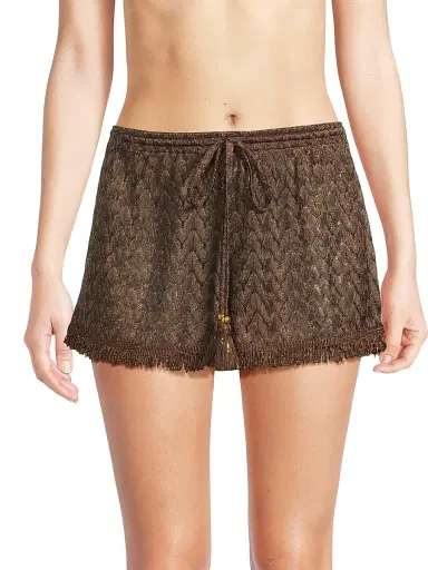 Ramy Brook Women's Mina Fringed Chevron Shorts - Brown Gold Zig Zag - Size Large | Thumbnail 3