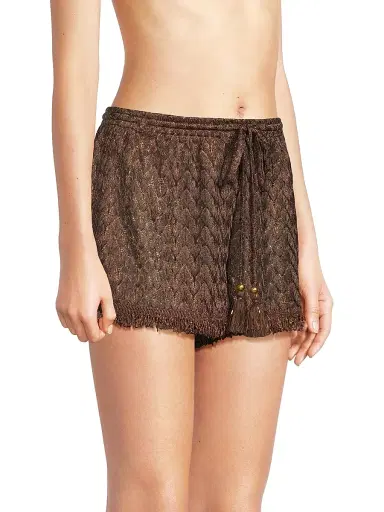 Ramy Brook Women's Mina Fringed Chevron Shorts - Brown Gold Zig Zag - Size Large | Thumbnail 4