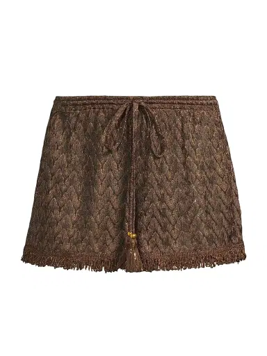 Ramy Brook Women's Mina Fringed Chevron Shorts - Brown Gold Zig Zag - Size Large | Thumbnail 1