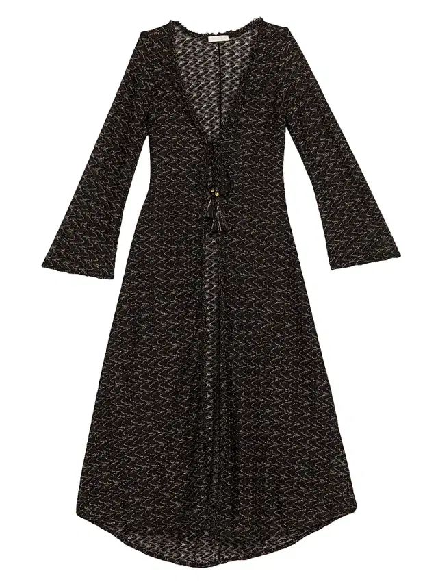 Ramy Brook Women's Fatima Metallic Chevron Caftan - Black Gold Zig Zag