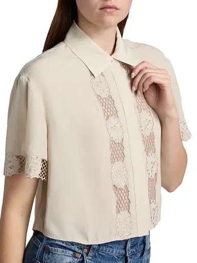 Ramy Brook Women's Tania Lace Short-Sleeve Blouse - Sandstone - Size Medium | Thumbnail 6 Ramy Brook Women's Tania Lace Short-Sleeve Blouse - Sandstone - Size Medium | Thumbnail 6