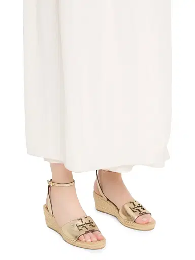 Tory Burch Women's Ines 50MM Logo Metallic Leather Wedge Espadrilles | Thumbnail 3