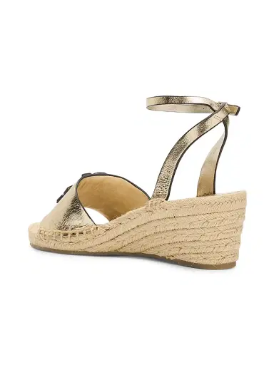 Tory Burch Women's Ines 50MM Logo Metallic Leather Wedge Espadrilles | Thumbnail 4