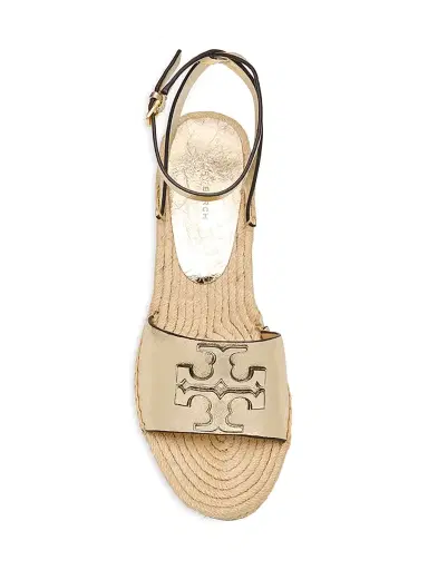 Tory Burch Women's Ines 50MM Logo Metallic Leather Wedge Espadrilles | Thumbnail 5