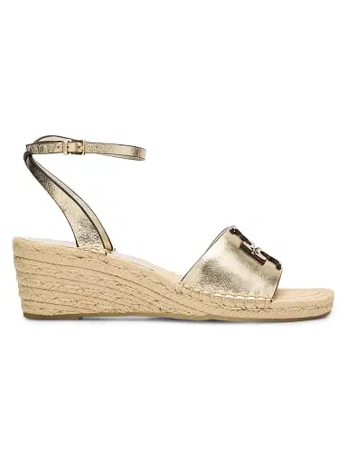 Tory Burch Women's Ines 50MM Logo Metallic Leather Wedge Espadrilles | Thumbnail 1