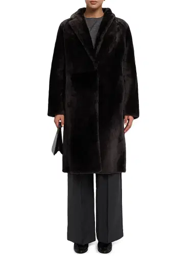 Yves Salomon Women's Reversible Shearling Coat - Etain - Size 8 | Thumbnail 2 Yves Salomon Women's Reversible Shearling Coat - Etain - Size 8 | Thumbnail 2