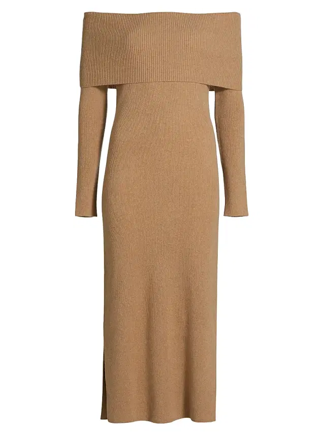 Saks Fifth Avenue Women's Ribbed Cashmere Midi-Dress - Tender Camel