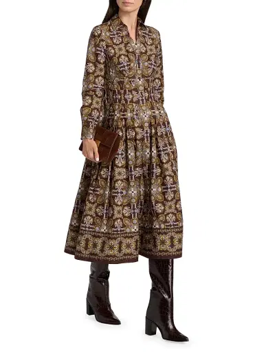 Cara Cara Women's Cameron Tile-Print Cotton Poplin Shirtdress - Vintage Tile Brown | Thumbnail 2