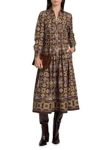 Cara Cara Women's Cameron Tile-Print Cotton Poplin Shirtdress - Vintage Tile Brown | Thumbnail 3