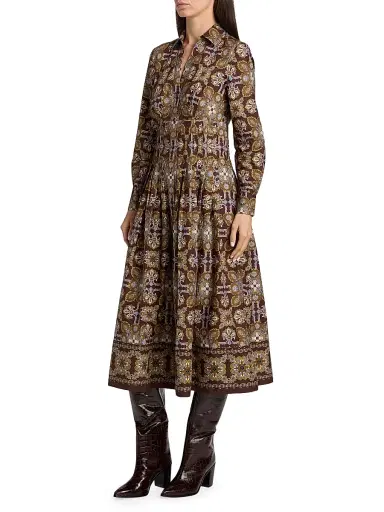 Cara Cara Women's Cameron Tile-Print Cotton Poplin Shirtdress - Vintage Tile Brown | Thumbnail 4