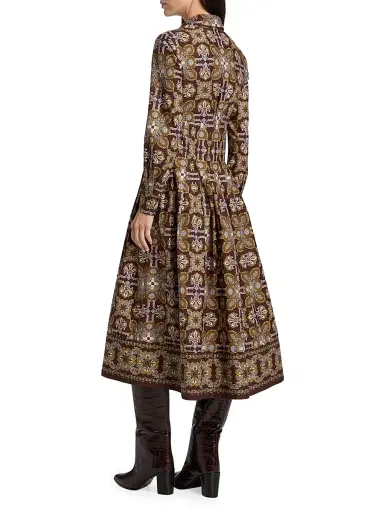 Cara Cara Women's Cameron Tile-Print Cotton Poplin Shirtdress - Vintage Tile Brown | Thumbnail 5