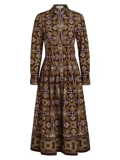 Cara Cara Women's Cameron Tile-Print Cotton Poplin Shirtdress - Vintage Tile Brown | Thumbnail 1
