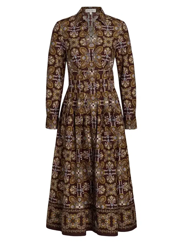 Cara Cara Women's Cameron Tile-Print Cotton Poplin Shirtdress - Vintage Tile Brown