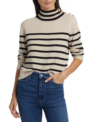 Saks Fifth Avenue Women's Striped Cashmere Sweater - Creamy Heather Black - Size XL | Thumbnail 3 Saks Fifth Avenue Women's Striped Cashmere Sweater - Creamy Heather Black - Size XL | Thumbnail 3