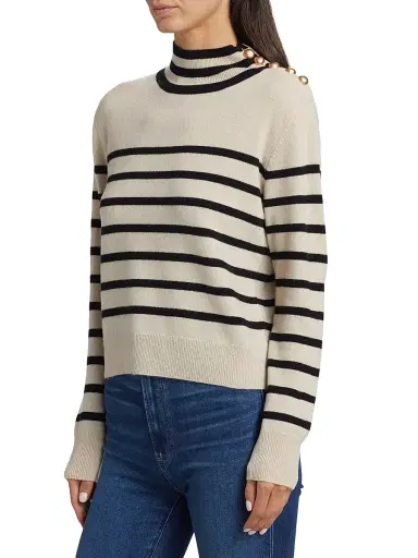 Saks Fifth Avenue Women's Striped Cashmere Sweater - Creamy Heather Black - Size XL | Thumbnail 4 Saks Fifth Avenue Women's Striped Cashmere Sweater - Creamy Heather Black - Size XL | Thumbnail 4