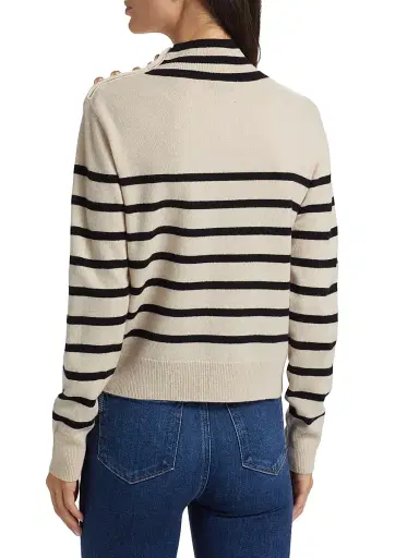 Saks Fifth Avenue Women's Striped Cashmere Sweater - Creamy Heather Black - Size XL | Thumbnail 5 Saks Fifth Avenue Women's Striped Cashmere Sweater - Creamy Heather Black - Size XL | Thumbnail 5