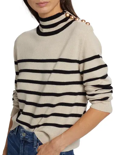 Saks Fifth Avenue Women's Striped Cashmere Sweater - Creamy Heather Black - Size XL | Thumbnail 6 Saks Fifth Avenue Women's Striped Cashmere Sweater - Creamy Heather Black - Size XL | Thumbnail 6