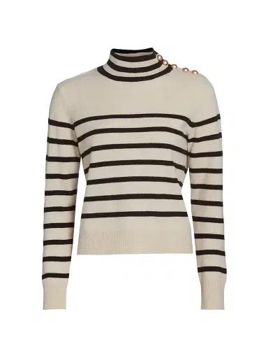 Saks Fifth Avenue Women's Striped Cashmere Sweater - Creamy Heather Black - Size XL | Thumbnail 1 Saks Fifth Avenue Women's Striped Cashmere Sweater - Creamy Heather Black - Size XL | Thumbnail 1