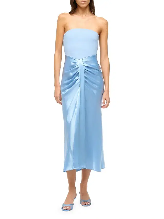 Staud Women's Wayfaring Mix Media Strapless Midi-Dress - Azure