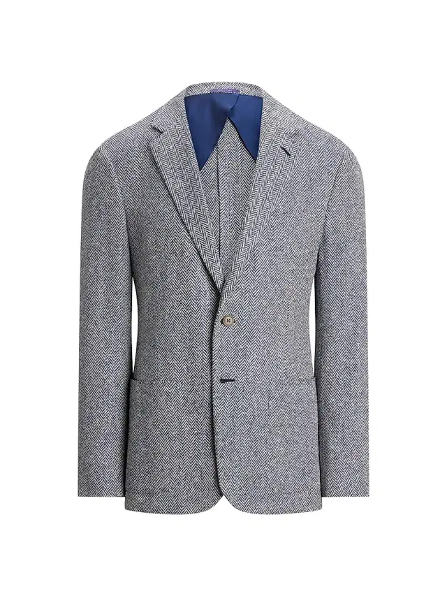 Ralph Lauren Purple Label Men's Kent Hand-Tailored Herringbone Jacket - Classic Cream Navy