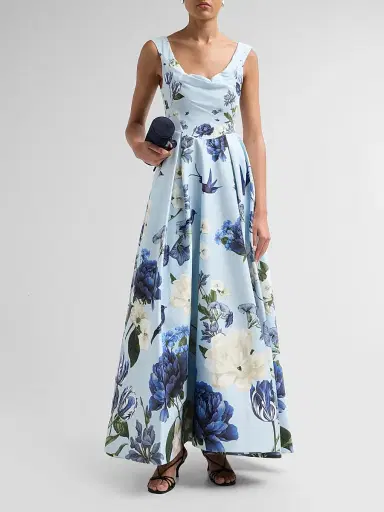 Alice + Olivia Women's Estrella Draped Floral Gown - Fly Away - Size 6 | Thumbnail 2 Alice + Olivia Women's Estrella Draped Floral Gown - Fly Away - Size 6 | Thumbnail 2