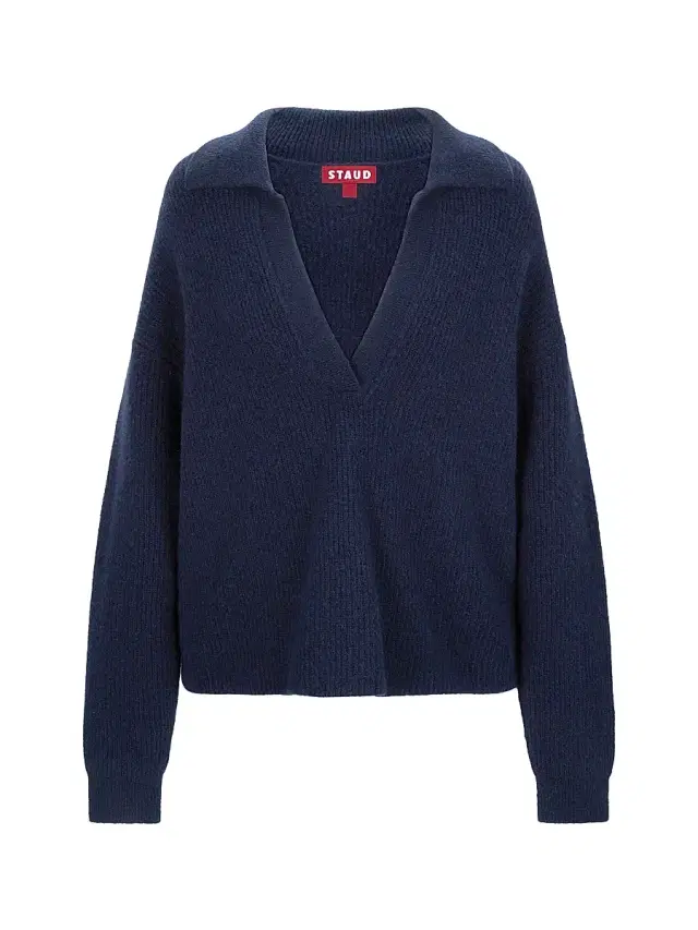 Staud Women's Ruston Rib-Knit V-Neck Sweater - Navy