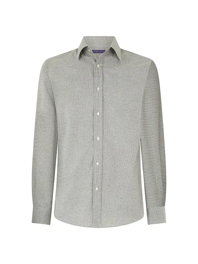 Ralph Lauren Purple Label Men's Mini Houndstooth Shirt - Light Melange Grey