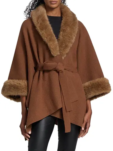 Alice + Olivia Women's Joanne Faux-Fur Trim Wool Sweater Coat - Camel - Size Medium | Thumbnail 3