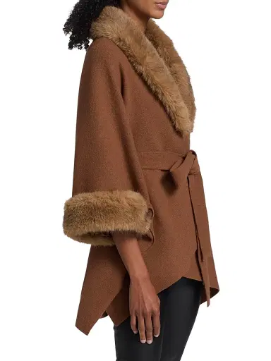 Alice + Olivia Women's Joanne Faux-Fur Trim Wool Sweater Coat - Camel - Size Medium | Thumbnail 4