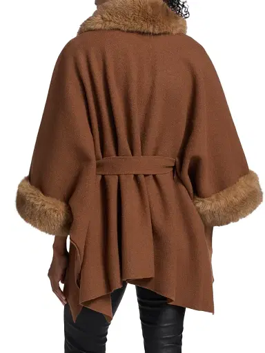 Alice + Olivia Women's Joanne Faux-Fur Trim Wool Sweater Coat - Camel - Size Medium | Thumbnail 5