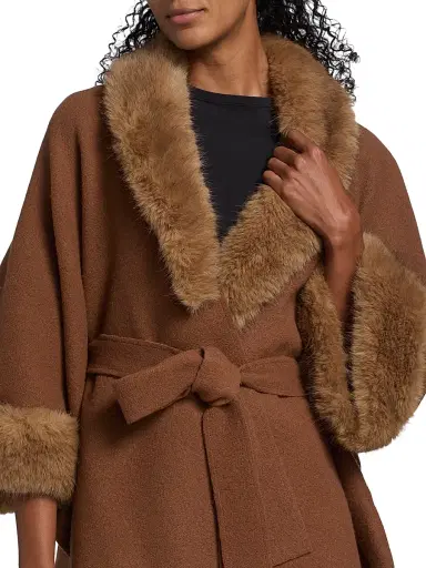 Alice + Olivia Women's Joanne Faux-Fur Trim Wool Sweater Coat - Camel - Size Medium | Thumbnail 6