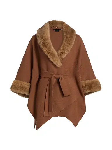 Alice + Olivia Women's Joanne Faux-Fur Trim Wool Sweater Coat - Camel - Size Medium | Thumbnail 1