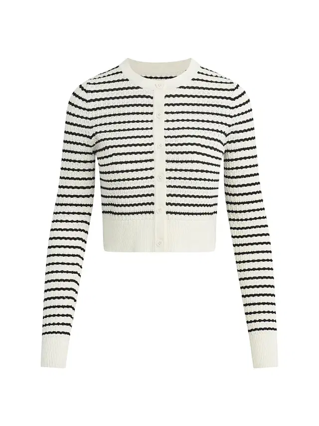 Joe's Jeans Women's Dani Striped Pointelle-Knit Cardigan - Milk Black Stripe