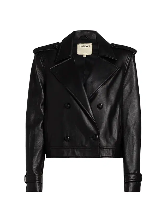 L'AGENCE Women's Xoey Cropped Leather Trench Jacket - Black