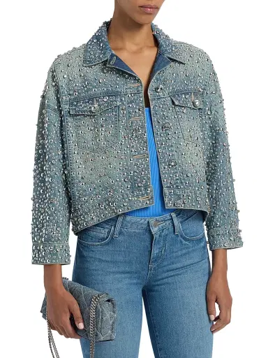 L'Agence Women's Vangie Crystal-Embellished Cotton Jacket | Thumbnail 3 L'Agence Women's Vangie Crystal-Embellished Cotton Jacket | Thumbnail 3