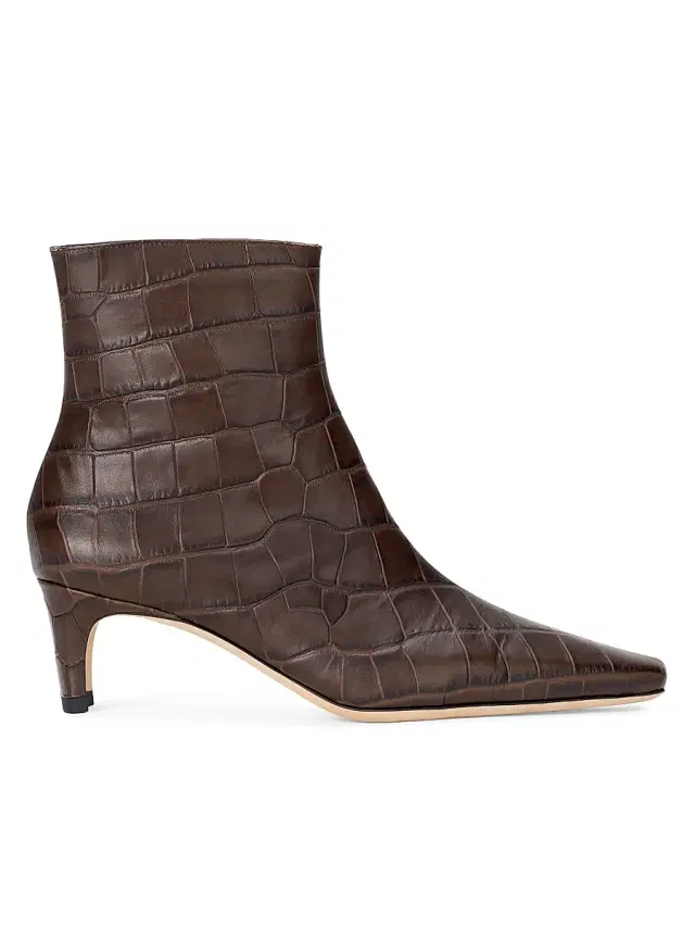 Staud Women's Wally 55MM Croc-Embossed Leather Ankle Boots - Espresso Croco