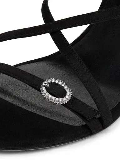 Stuart Weitzman Women's 85MM Crystal-Buckle Suede Strappy Sandals - Black | Thumbnail 5 Stuart Weitzman Women's 85MM Crystal-Buckle Suede Strappy Sandals - Black | Thumbnail 5