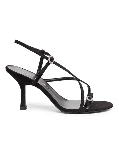 Stuart Weitzman Women's 85MM Crystal-Buckle Suede Strappy Sandals - Black | Thumbnail 1 Stuart Weitzman Women's 85MM Crystal-Buckle Suede Strappy Sandals - Black | Thumbnail 1